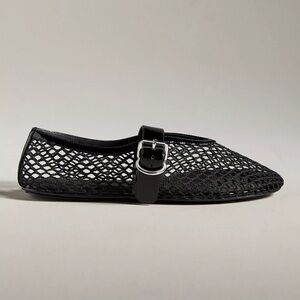 New Jeffrey Campbell Netted DMesh Ballet Flats Buckle Strap Black Womens US 7